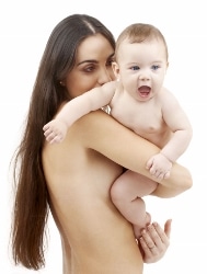 picture of happy mother with baby over white